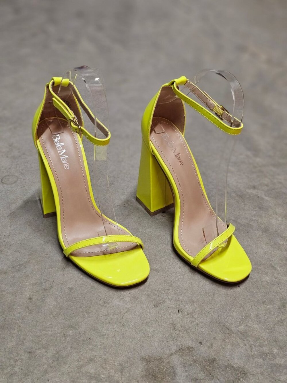 Neon Yellow Block Heel Sandals With Adjustable Ankle Strap Open Toe Design And G - Picture 12 of 15